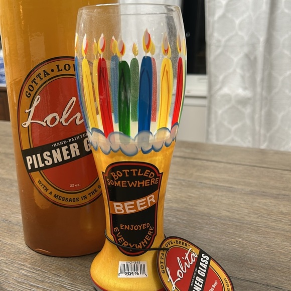 Lolita Pilsner 22 oz Glass “Birthday Beer”Colorful Candle Design in original box - Picture 2 of 6